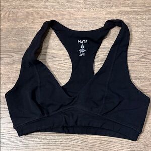 Mate the Label Organic Cotton Stretch V-Neck Black Women's Sports Bra Small
